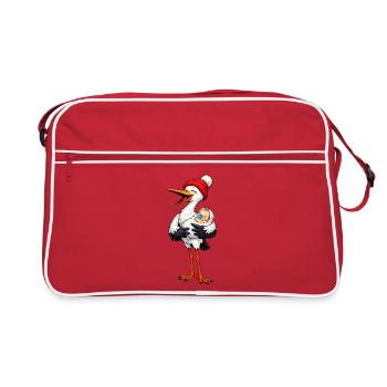 Cigogne avec bébé - Sac Retro - rouge/blanc - Devant
