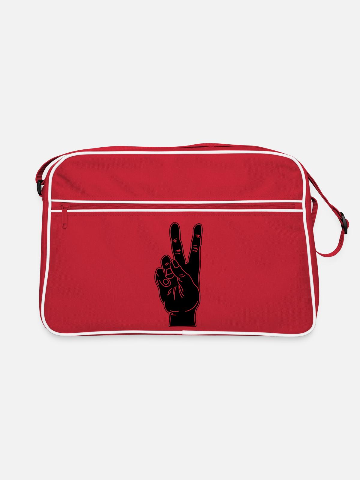 Black hand gesture peace - Retro Bag - red/white - Front