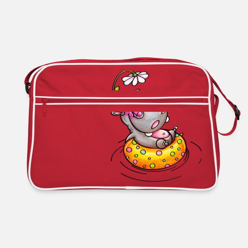 hippo with flower - Retro Tasche - Rot/Weiß
