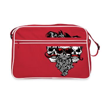 tete de mort hipster skull barbu barbe moustache l - Sac Retro - rouge/blanc - Devant