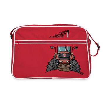 0436 brun / orange, tracteur - Sac Retro - rouge/blanc - Devant