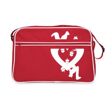 Noix d'écureuil avec coeur d'amour, Écureuils d'amour - Sac Retro - rouge/blanc - Devant