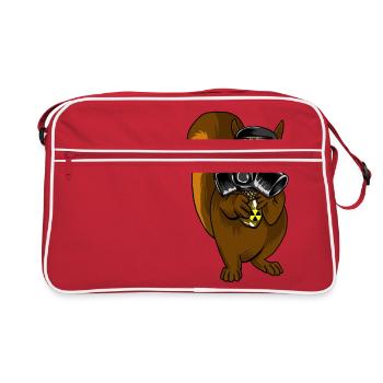 Eichhörnchen mit Gasmaske Acorn Nuclear Icon - Retro Tasche - Rot/Weiß - Vorne