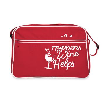 Life happens Wine helps - weiß - Retro Tasche - Rot/Weiß - Vorne
