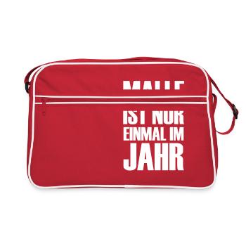 Malle ist nur einmal im Jahr Party Mallorca Bier - Retro Tasche - Rot/Weiß - Vorne