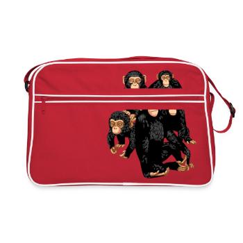 Fünf Cute Monkey T-Shirt - Lustiger kleiner Affe - Retro Tasche - Rot/Weiß - Vorne