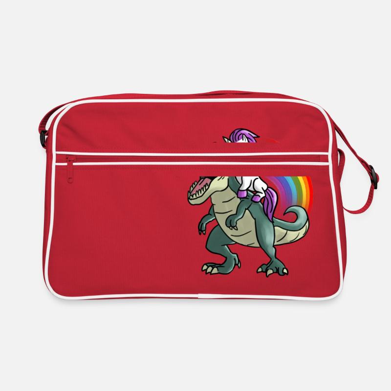 Einhorn Dinosaurier T-Rex Regenbogen Geschenk - Retro Tasche - Rot/Weiß