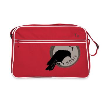 Les corbeaux d'Odin symbole Hugin et Munin - Sac Retro - rouge/blanc - Devant
