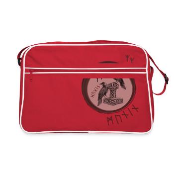 Thor Hammer Mjölnir avec Odin Ravens Hugin et Munin - Sac Retro - rouge/blanc - Devant