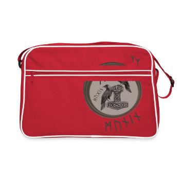 Thor Hammer Mjölnir avec Odin Ravens Hugin et Munin - Sac Retro - rouge/blanc - Devant