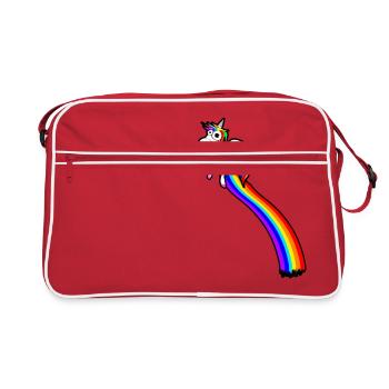 Einhorn fart up with a rainbow - Retro Bag - red/white - Front
