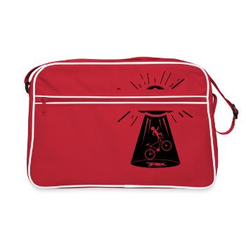 Ufo Cyclist Bike Hijacking Alien Bicycle Gift Idea - Retro Bag - red/white - Front