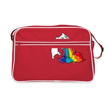 Funny Cat Vomiting Rainbow Gift T-Shirt - Retro Bag - red/white - Front