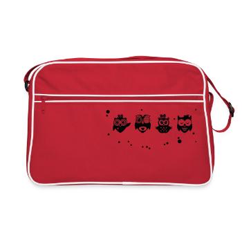 Kleine lustige Eulen - Schwarz / Weiß - Retro Tasche - Rot/Weiß - Vorne