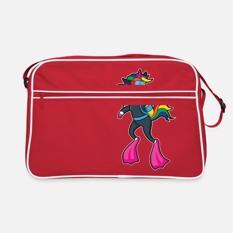 Lustig Tauchen Scuba Dive Einhorn Mädchen Taucher - Retro Tasche - Rot/Weiß