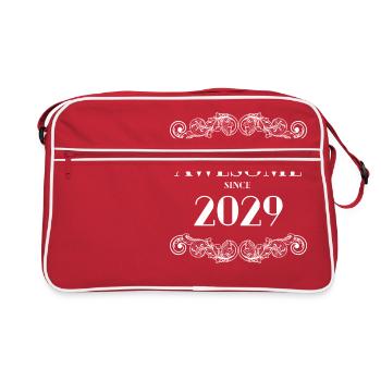 Lustiger Geburtstag ist seit 2029 total genial - Retro Tasche - Rot/Weiß - Vorne