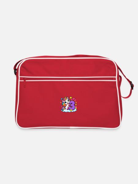 Einhorn auf Wolke Drei - Retro Tasche - Rot/Weiß
