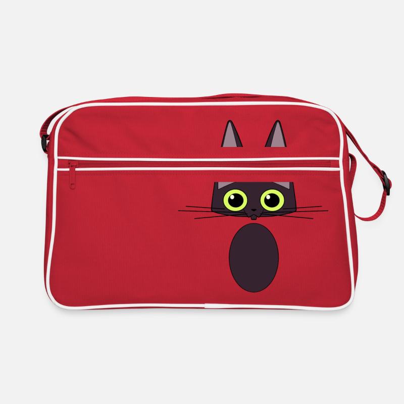 Schwarze Katze - Retro Tasche - Rot/Weiß