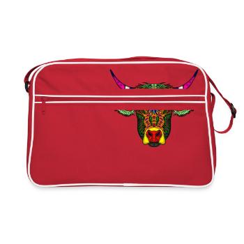 Mandala Kuh 001sehr bunt - Retro Tasche - Rot/Weiß - Vorne
