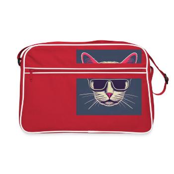 Coole Katze mit Sonnenbrille - Retro Tasche - Rot/Weiß - Vorne