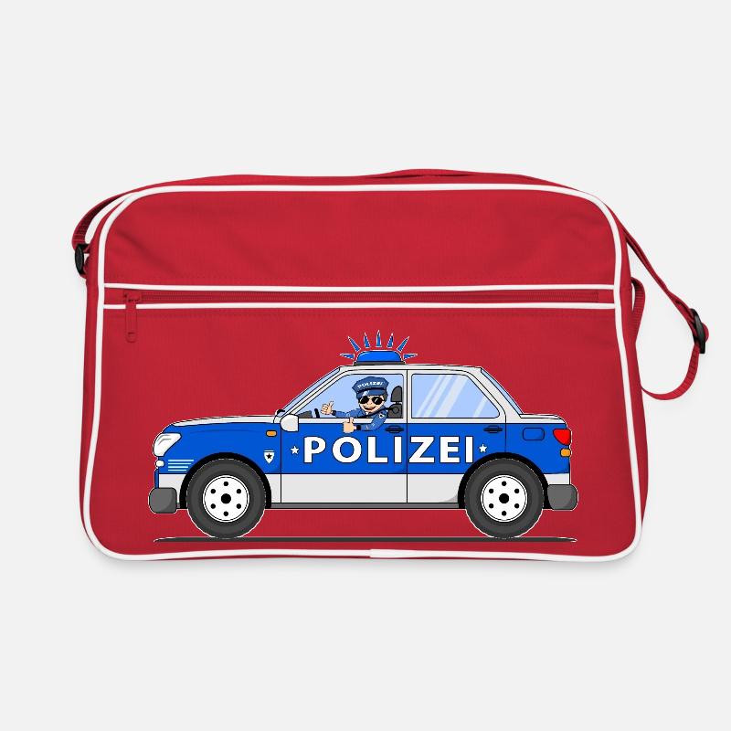 Police car with policeman in blue and silver Retro Bag