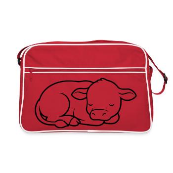 Sleeping Calf Cow Baby Cute - Retro Bag - red/white - Front