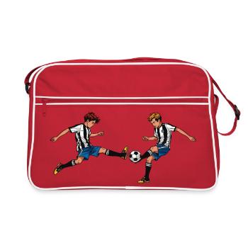 Two Boys Playing Soccer – Sports Team Spirit Art - Retro Bag - red/white - Front