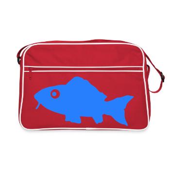 Blauer Fisch Silhouette - Retro Tasche - Rot/Weiß - Vorne