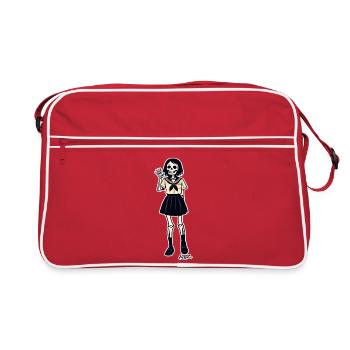 Skeleton Schoolgirl Portrait - Retro Bag - red/white - Front
