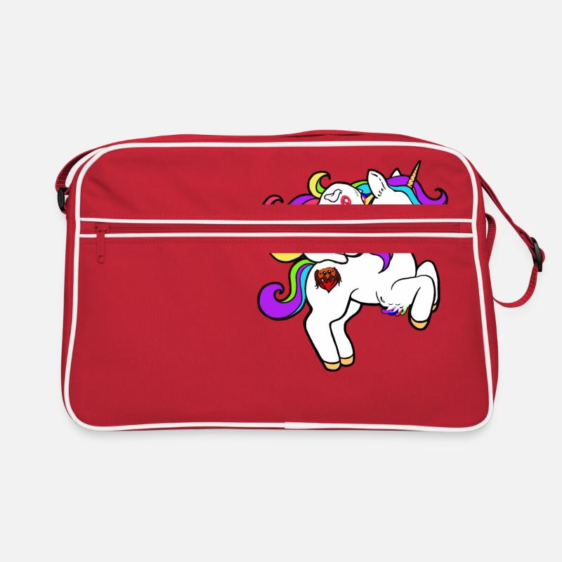 Ignaz auf dem Einhorn | Meerschweinchen | Einhorn - Retro Tasche - Rot/Weiß