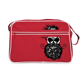 head of death hipster skull bearded beard mustache s - Retro Bag - red/white - Front