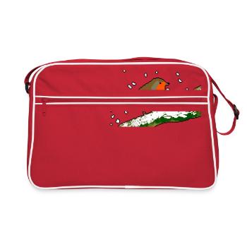 Rotkehlchen Winter Schnee Pixel - Retro Tasche - Rot/Weiß - Vorne