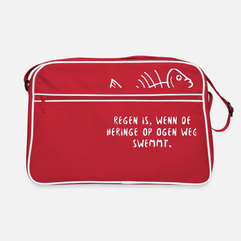 Plattdeutsch Spruch Heringe Regen - Retro Tasche - Rot/Weiß