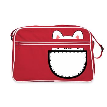 Sweet kitten Kawaii Chibi cat in breast pocket - Retro Bag - red/white - Front