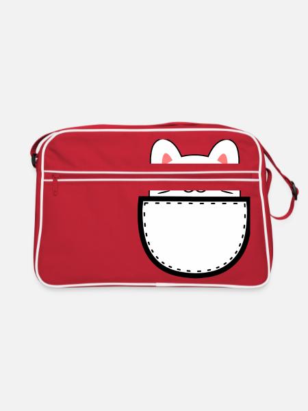 Chat doux Kawaii Chibi chat dans la poche de la poitrine - Sac Retro - rouge/blanc - Devant
