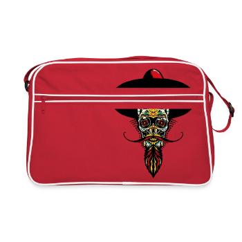 tete de mort mexicaine hipster barbu moustache cha - Sac Retro - rouge/blanc - Devant
