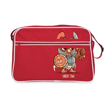 Ritter Eule Tier Wortspiel Shirt - Retro Tasche - Rot/Weiß - Vorne