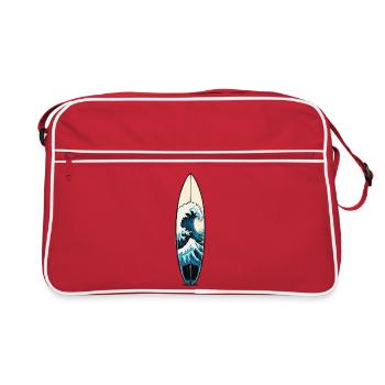 Vague sur planche de surf style ukiyo - Sac Retro - rouge/blanc - Devant