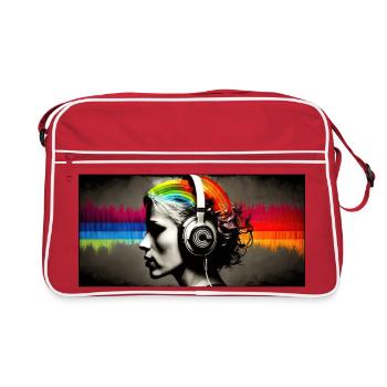 Rainbow Pulse Kopfhörer-Porträt - Retro Tasche - Rot/Weiß - Vorne