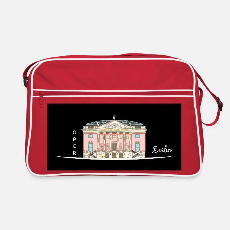 Berlin, Oper unter den Linden, Zeichnung - Retro Tasche - Rot/Weiß