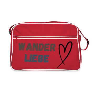 Schriftzug Wanderliebe und Herz, schlicht - Retro Tasche - Rot/Weiß - Vorne