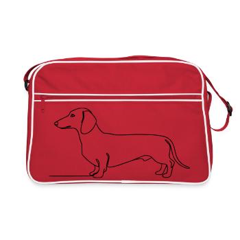 Dackel Teckel One Line Art - Retro Tasche - Rot/Weiß - Vorne