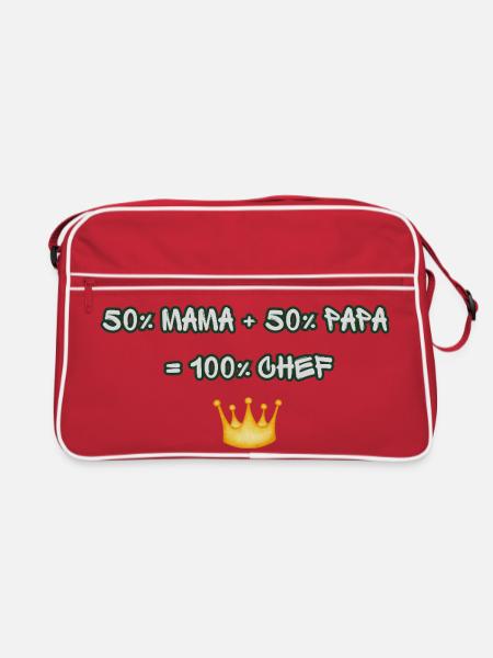 Kronenmotiv: 50% Mama 50% Papa - Retro Tasche - Rot/Weiß