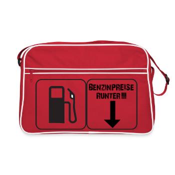 Benzinpreise runter!!! Buttonform - Retro Tasche - Rot/Weiß - Vorne