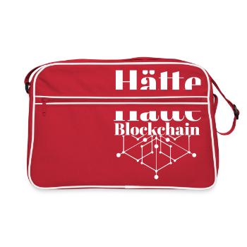 Hätte Hätte Blockchain Kette | Lustiger Spruch - Retro Tasche - Rot/Weiß - Vorne