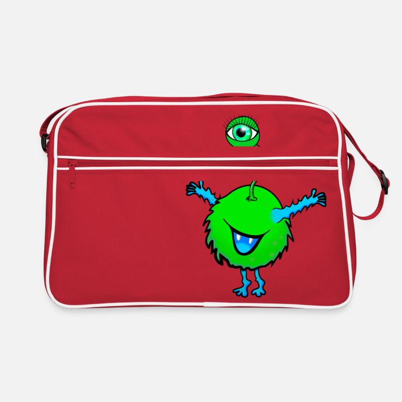 Monster grün mit einem Auge - Retro Tasche - Rot/Weiß