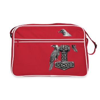 Thor Marteau Mjolnir avec Odin et Munin corbeaux Hugin - Sac Retro - rouge/blanc - Devant
