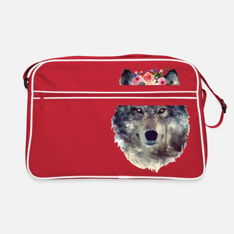 Aquarell Wolf - Retro Tasche - Rot/Weiß