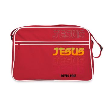 Jesus liebt dich - Retro Tasche - Rot/Weiß - Vorne