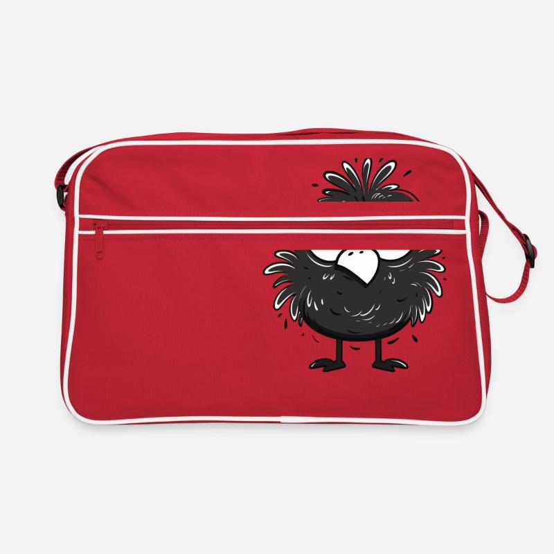 Netter kleiner schwarzer Vogel - Retro Tasche - Rot/Weiß